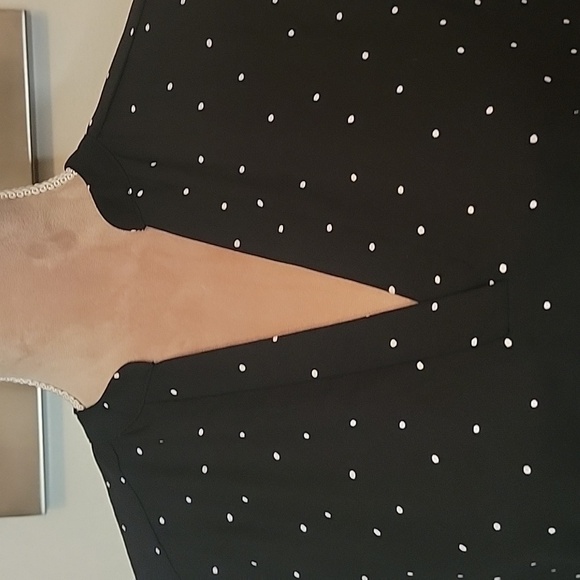 Lush, Size M Black and White Polka Dot Blouse, Split V-Neck, EUC - Picture 2 of 9